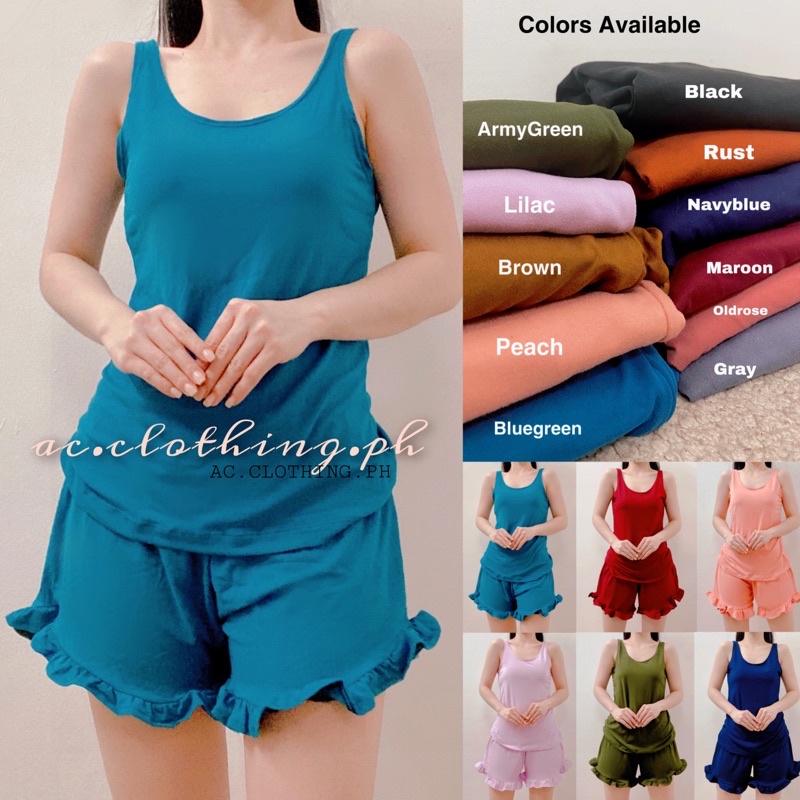 Plain sando ruffled short terno sleepwear daily outfit Shopee Philippines