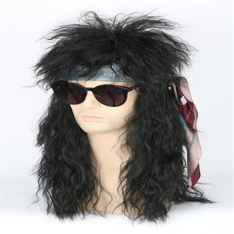 Men's Wig 80s Punk Heavy Metal Long Curly Hair Halloween Wig Shopee