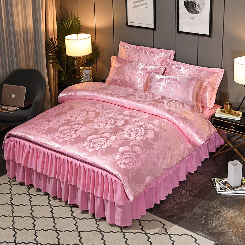 Satin bedding set 6 feet King size princess bed linen set Wedding Linen