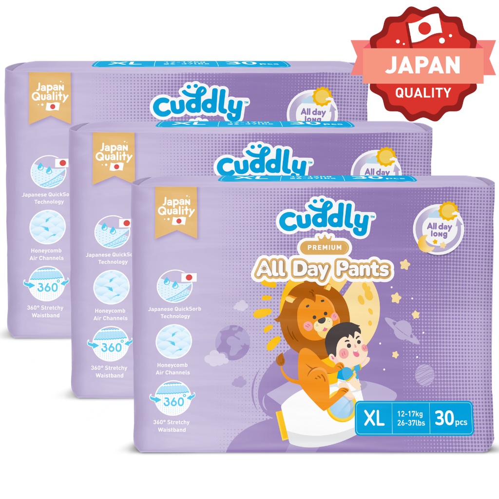 Cuddly All Day Overnight Premium Baby Pants Diaper 90's EXTRA LARGE (30X3 PACKS) Shopee