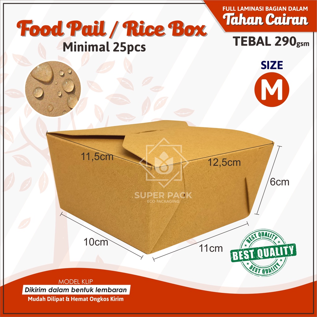 Food Pail Size M 290gsm Paper Rice Box Takeaway Wholesale Kraft Lunch