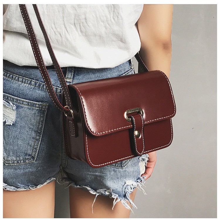 Mumu Korean Cute Ladies Pure Leather Shinny Vintage Sling Bags Women