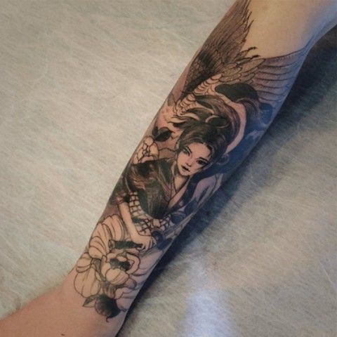 Full Crane Female Samurai Geisha Flower Arm Tattoo Stickers Waterproof Female Long-Lasting Simulation Ins Wind Korea | Shopee Philippines 480_x_480_jpg
