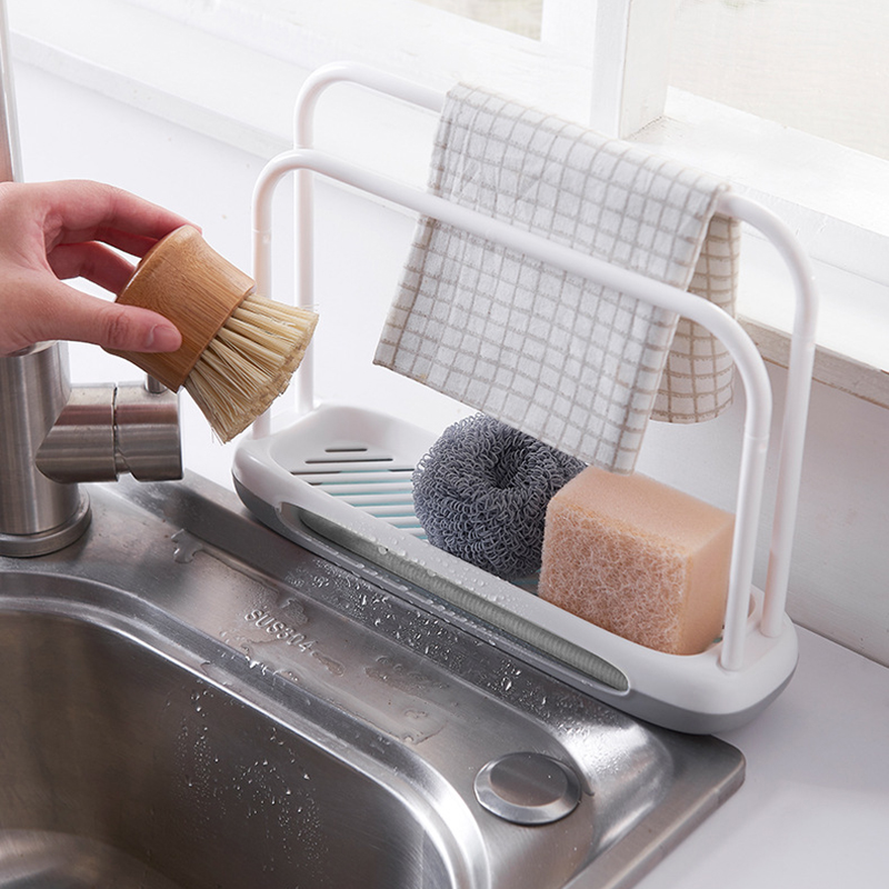 Kitchen Dishcloth Holder Towel Rag Hanger Sink Sponge Rack Shelf Dish