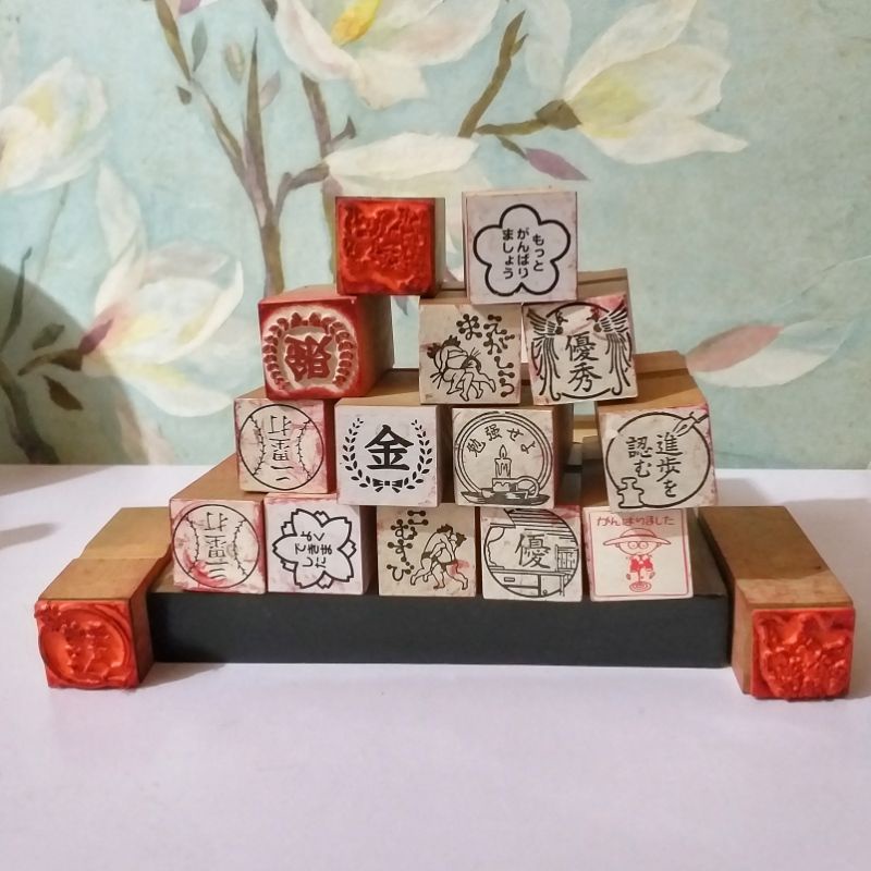 Vintage Antique Wooden Japanese Stamp Hanko chop hanko stamp Square