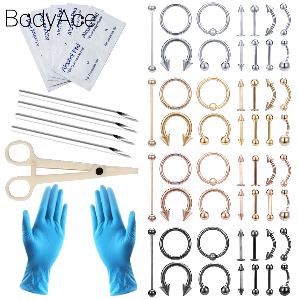 Bodyace 1 Set Professional Lip Eyebrow Piercing Tool Kit Stainless