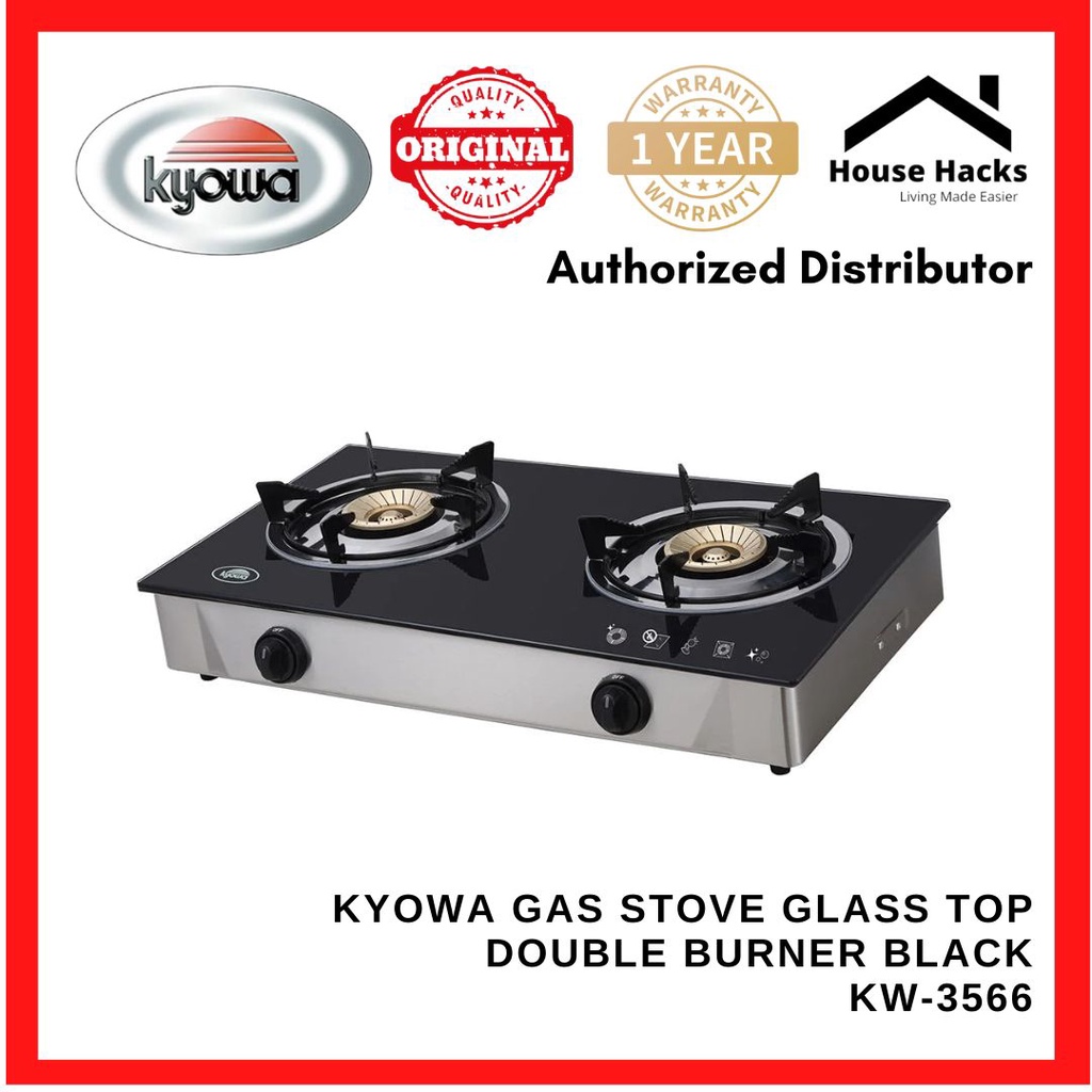 Kyowa Gas Stove Glass Top Double Burner Black KW3566 (House Hacks