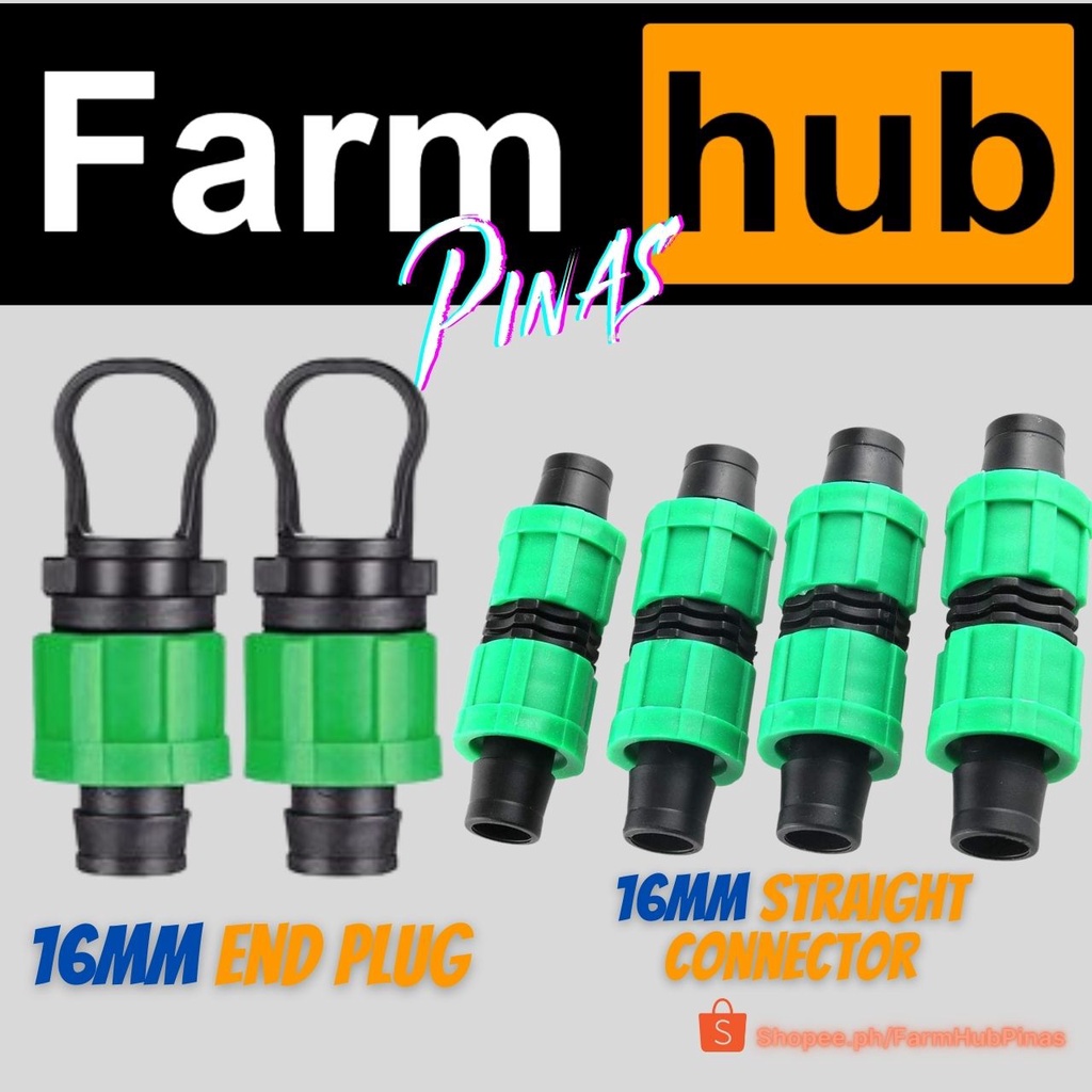 Drip Irrigation Straight Connector and End Plug Drip Tape Fittings 16mm