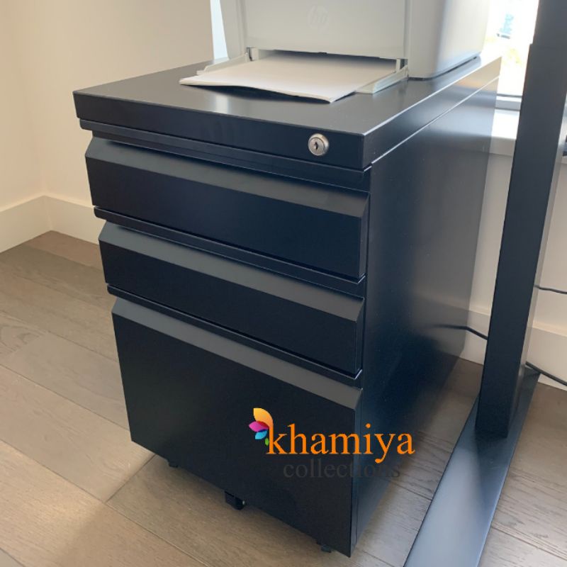 Black 3 drawer Mobile Drawer with keylock, Mobile Pedestal