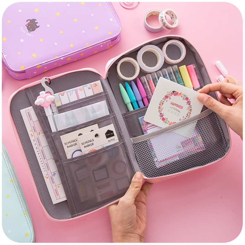 Korean Kawaii Pencil Case Storage Bag Cute Cat Big Pencil Box Make Up