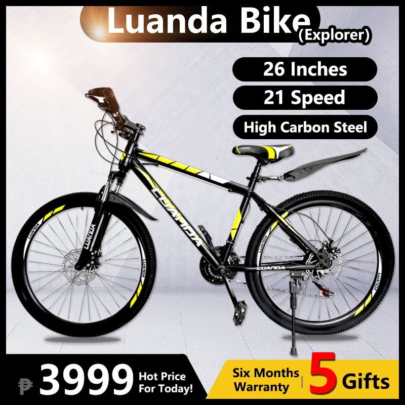 LUANDA Mountain Bike 26inch High Carbon Steel Adult Bicycles 21 SPEED with [5 ACCESSORIES FREE