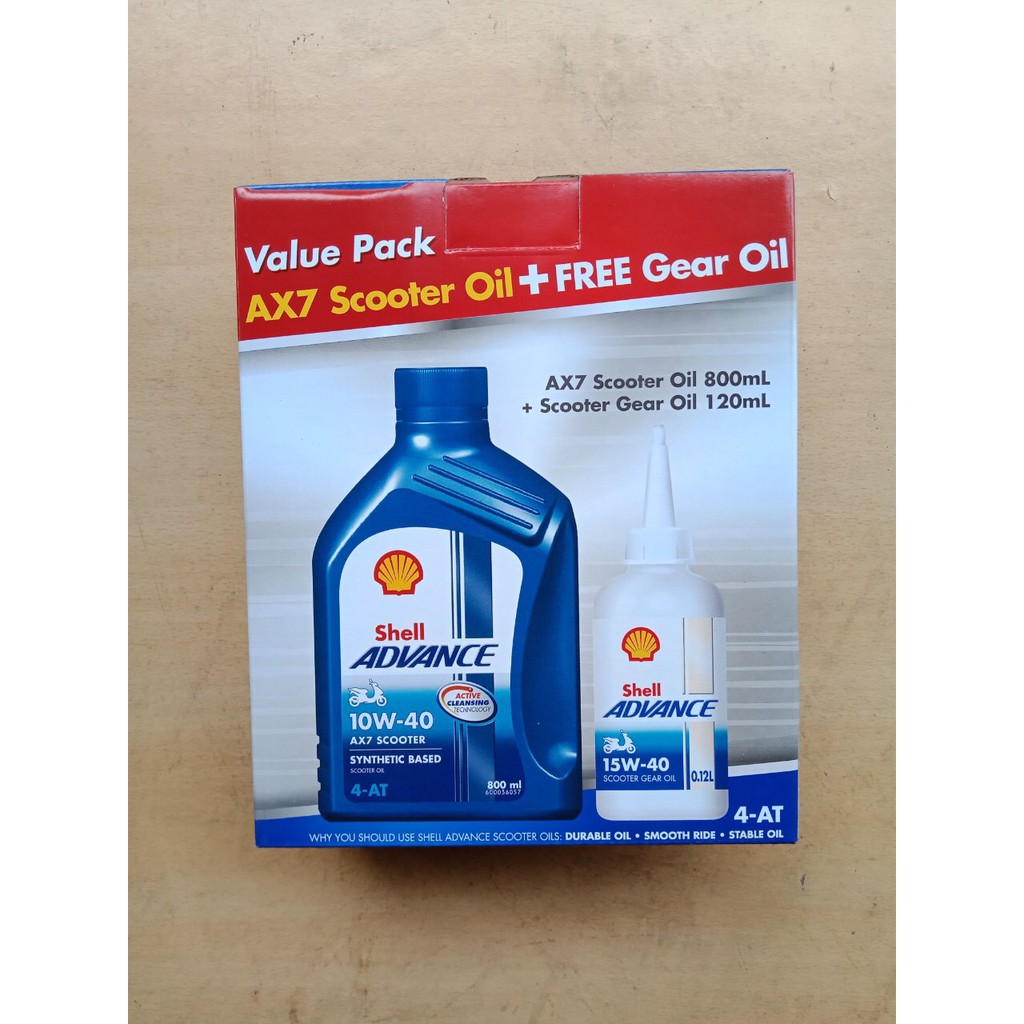 AUTHENTIC Shell Advance AX7 Scooter 10W40 800mL + FREE Gear Oil 120mL