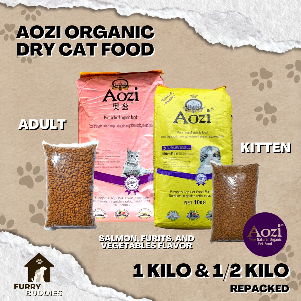 AOZI ORGANIC DRY CAT FOOD ADULT & KITTEN (1 KILO & 1/2 KILO) REPACKED
