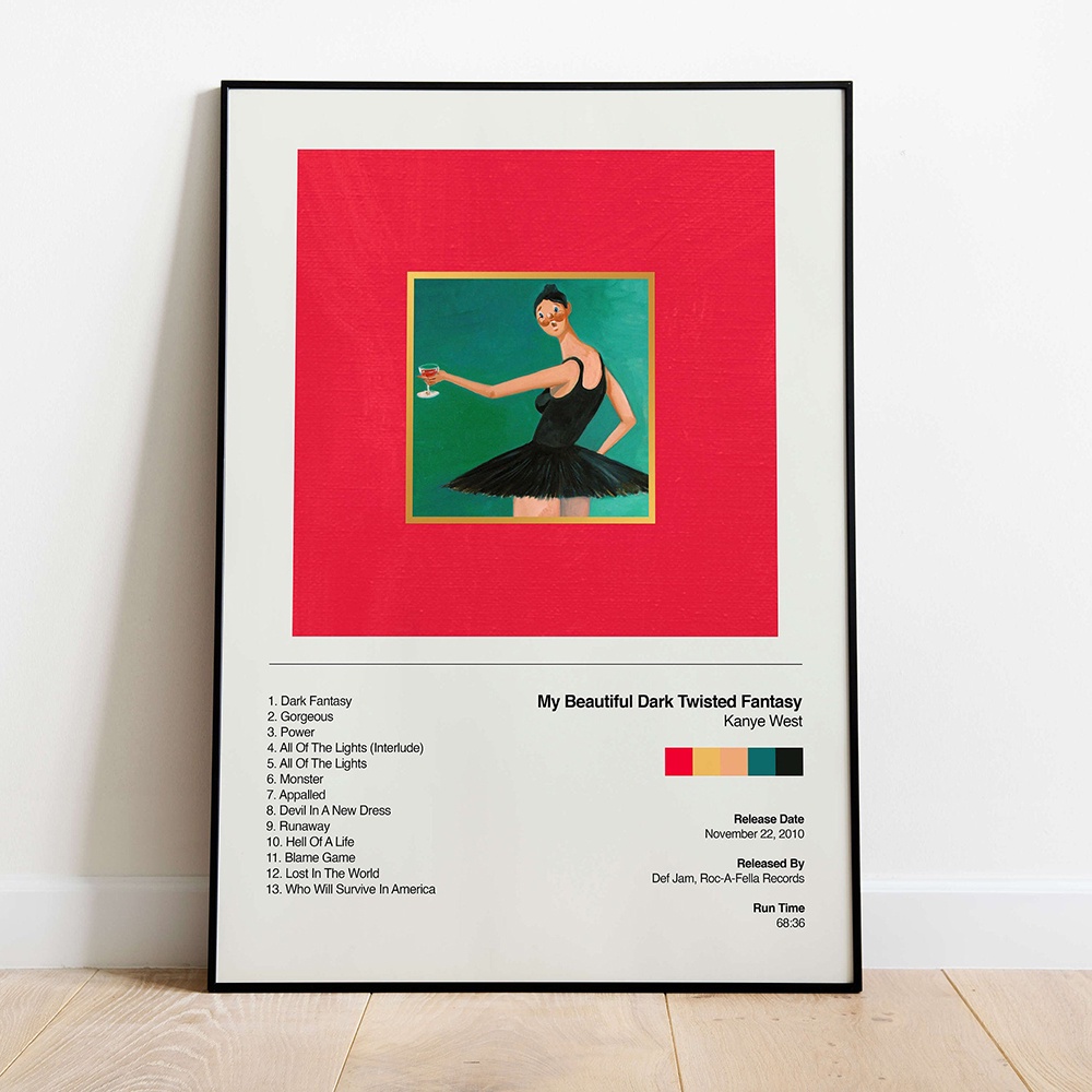 Kanye West Poster My Beautiful Dark Twisted Fantasy Album Cover Canvas