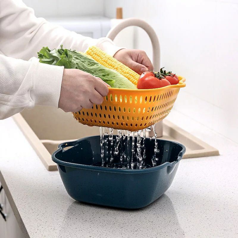 2 Layers Fruit Vegetable Strainer Basket Fruit Vegetable Drain Basket