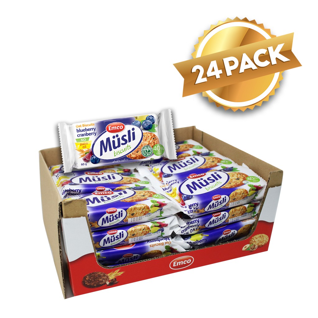 Emco Musli Oat Biscuits Blueberry Cranberry 60g (24 packs) Shopee