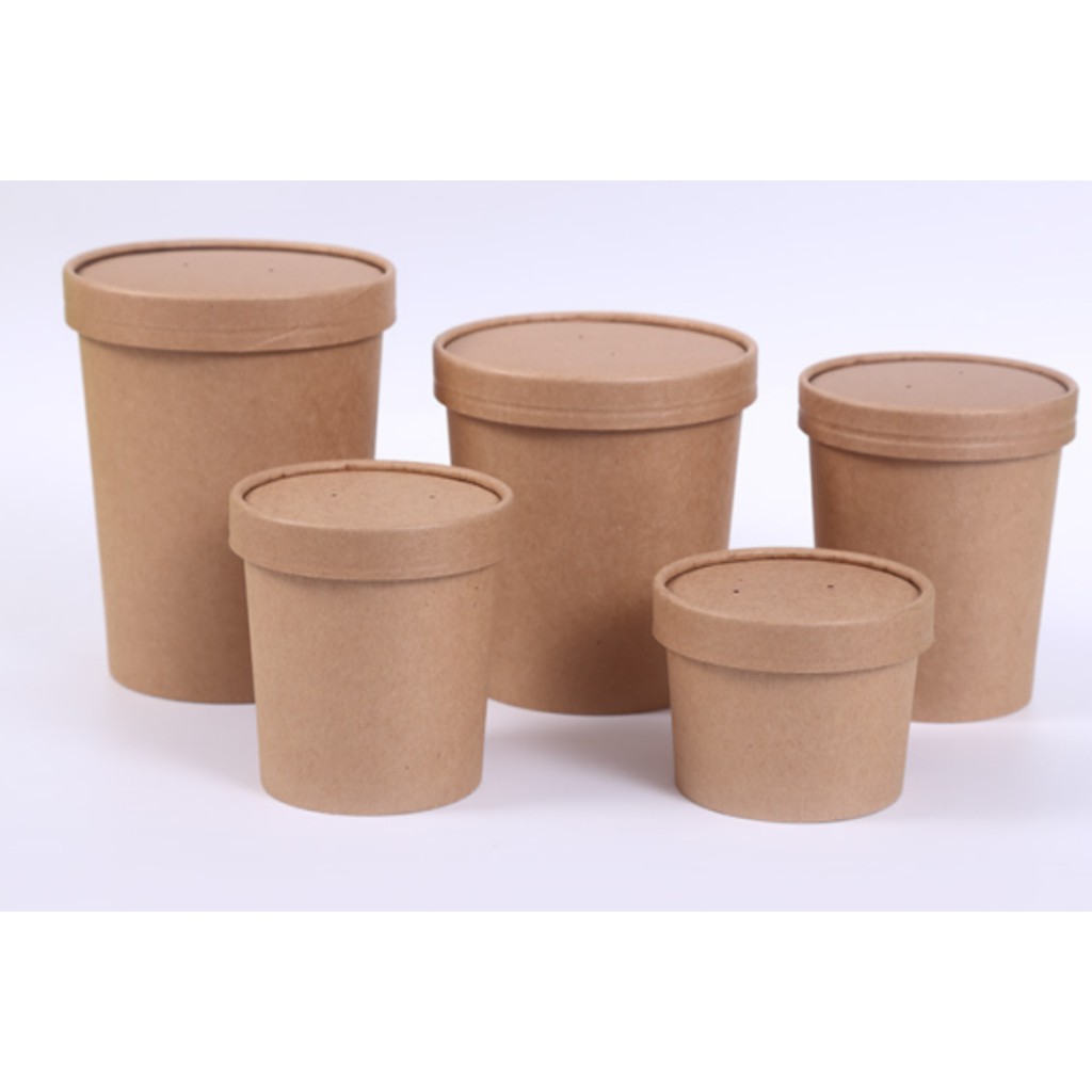Kraft Paper Tub with Lid Pack of 5 Available in 8 oz, 12 oz, and 16 oz (Wholesale Available