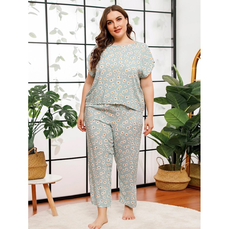 PLUS SIZE FLORAL PRINTS TOP & PAJAMA SET TERNO FOR ADULTS WHOLESALE