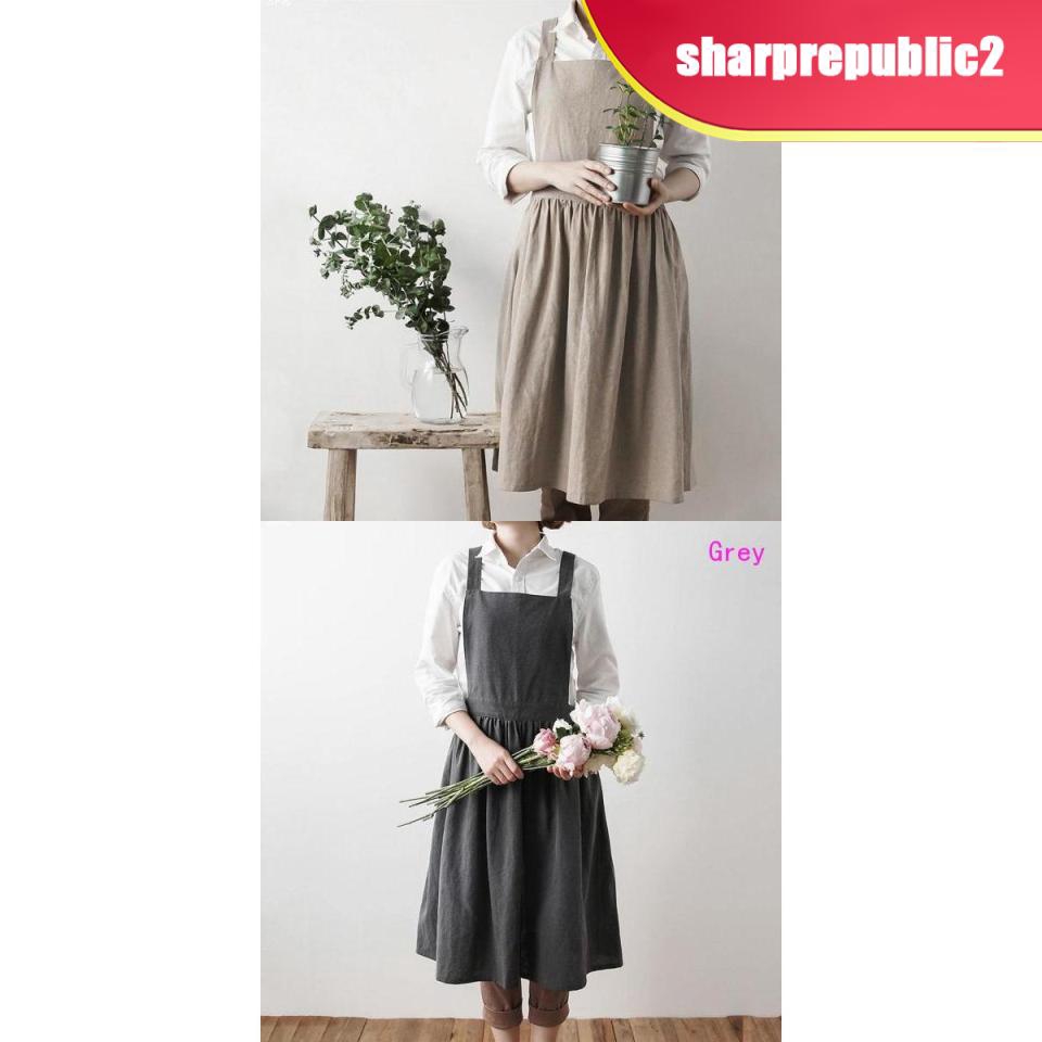 Retro Japanese Cotton Linen Apron Casual Craft Cooking Coffee Shop