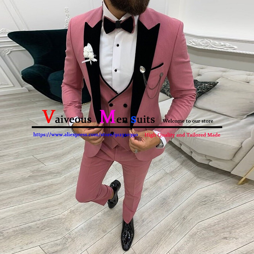 Latest Pink Coat Pant Designs Men Suit Prom Tuxedo Slim Fit 3 Piece