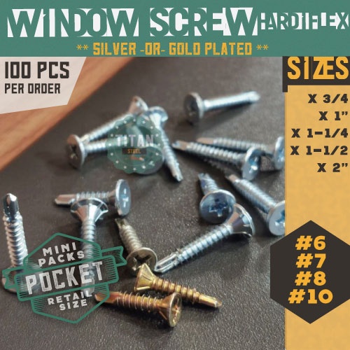 100 PCS Hardiflex / Window Screw (Gold or Silver Plated) (aka Ficem