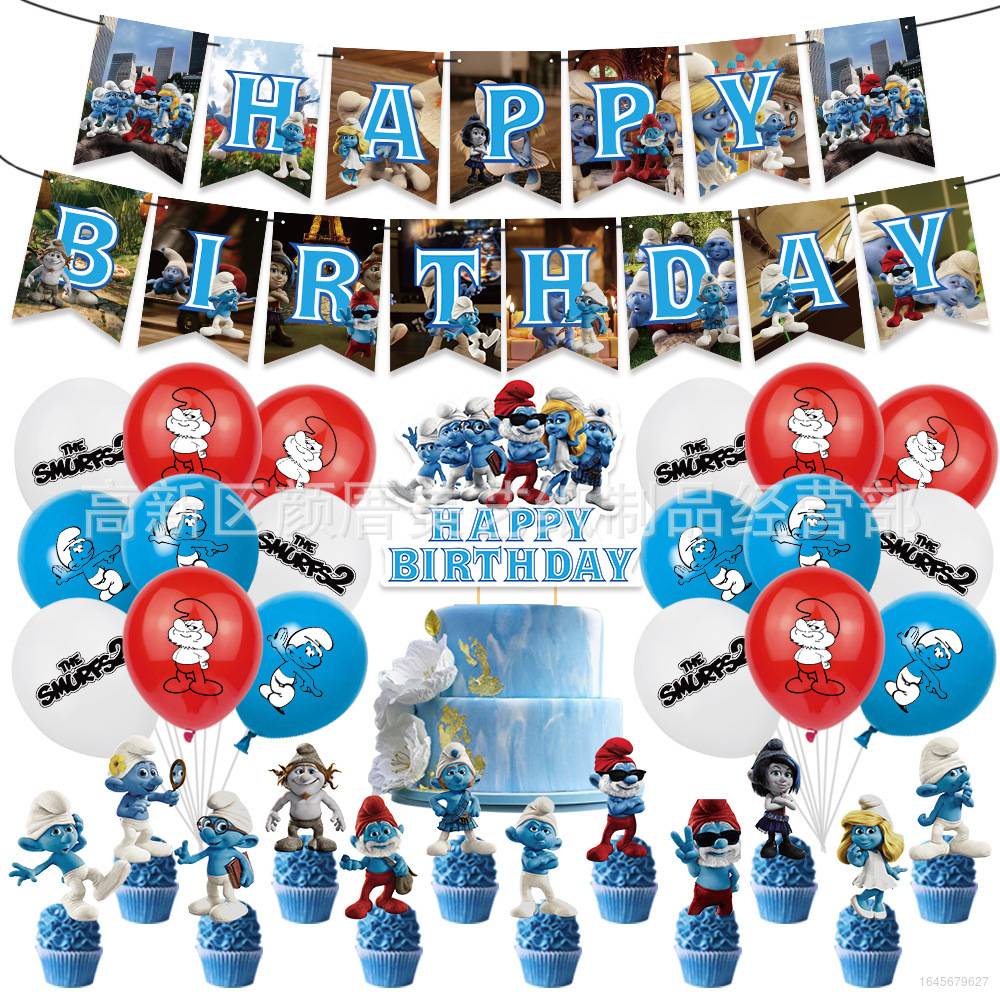 Hot The Smurfs Theme Birthday Party Decoration Cupcake Topper Balloons