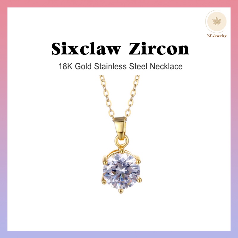 YZ 18K Gold SixClaw Diamond Necklace Stainless Steel Simple