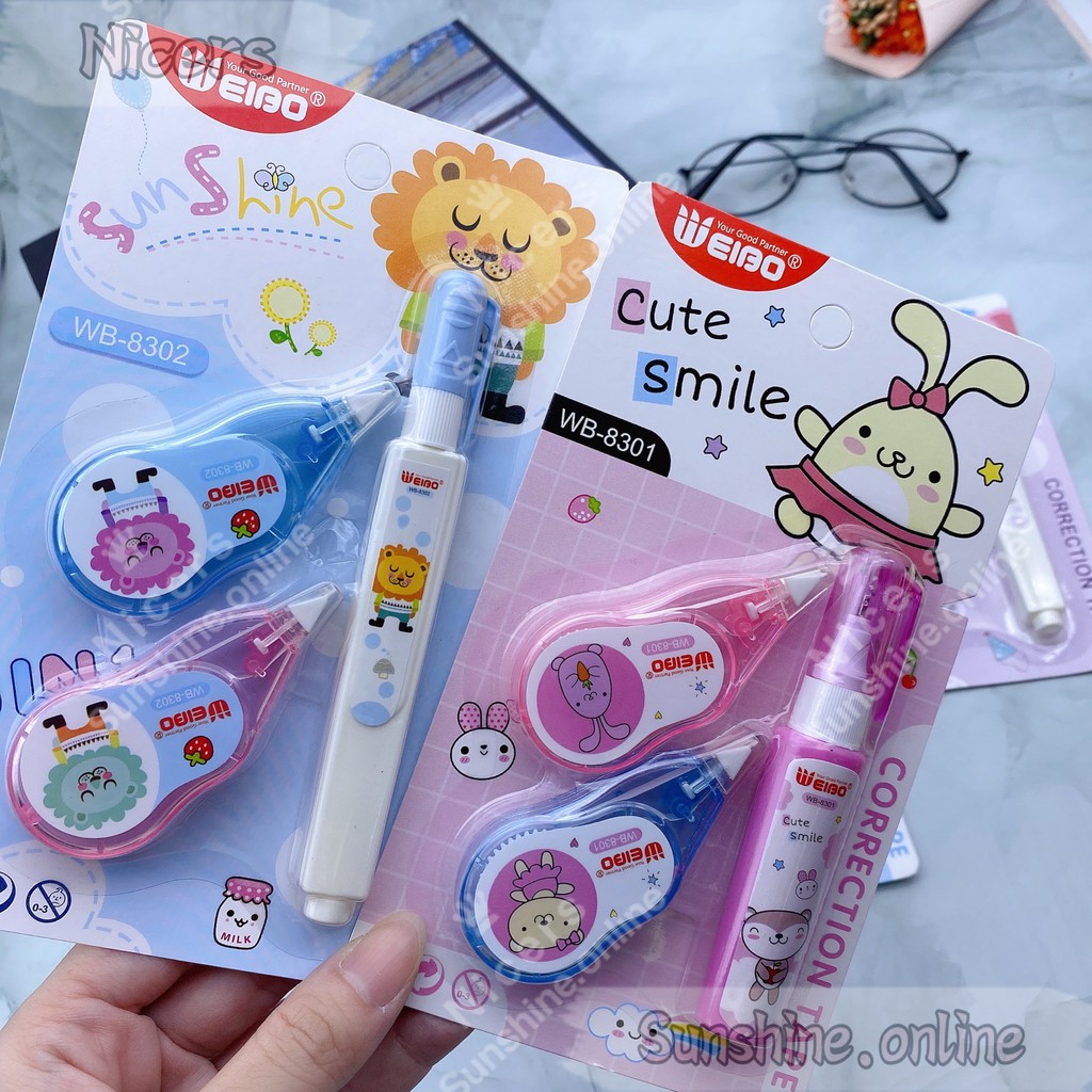 Weibo Cute 2pcs Correction tape & 1pc Correction pen set Shopee