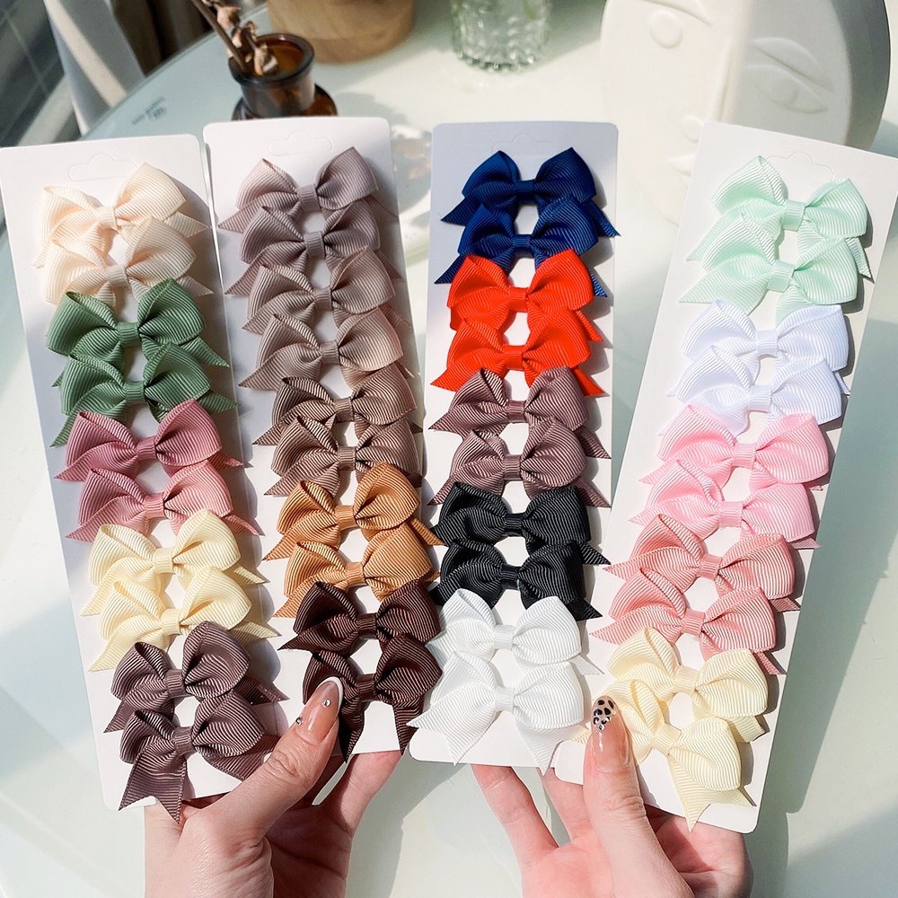 10Pcs/Set Cute Bowknot Hair Clips for Girls Grosgrain Ribbon Bows