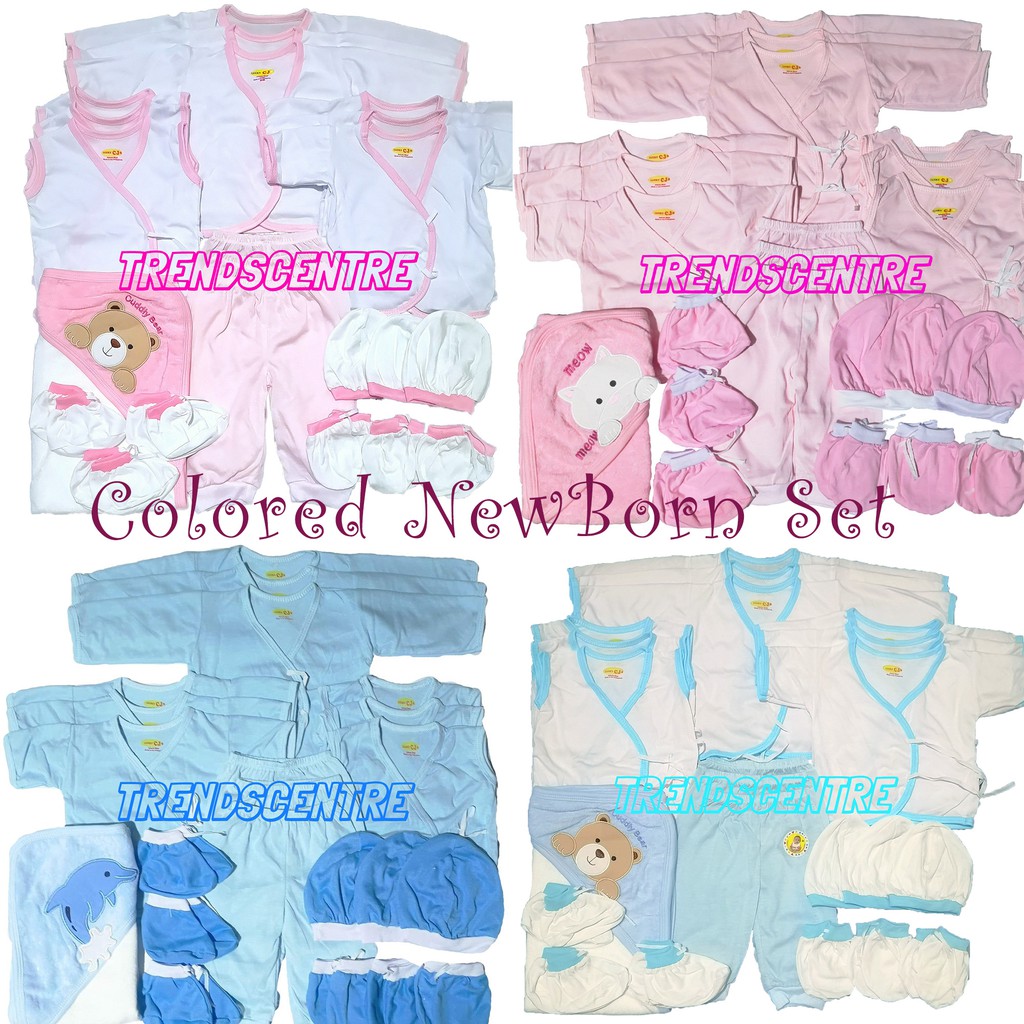 Lucky CJ White and Pink/Blue Combination Newborn Clothes Infant Wear