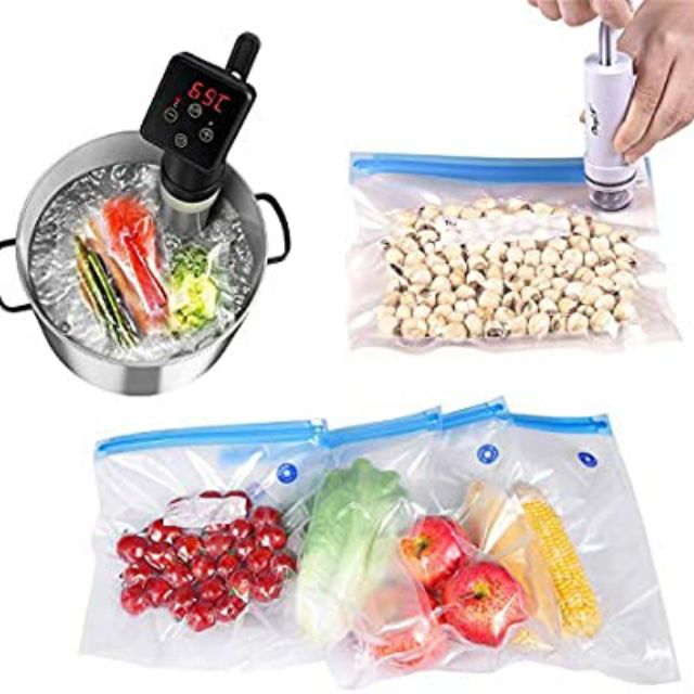5 Pcs Sous Vide Kit Vacuum Sealed Bags Food Saver Storage Hand Pump