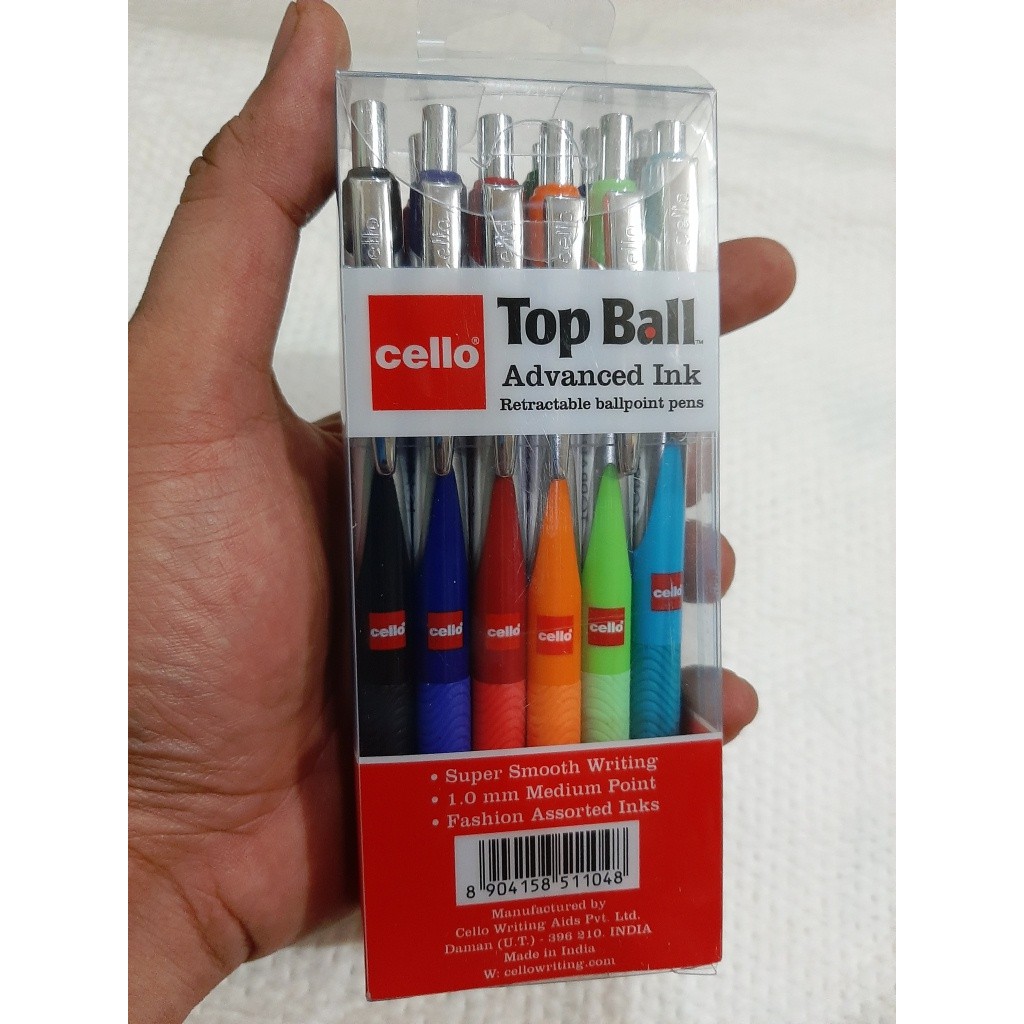 10x Cello Topball Click Retractable Ballpoint Pen BLUE Extra Smooth,Elasto Grip Free Next Day