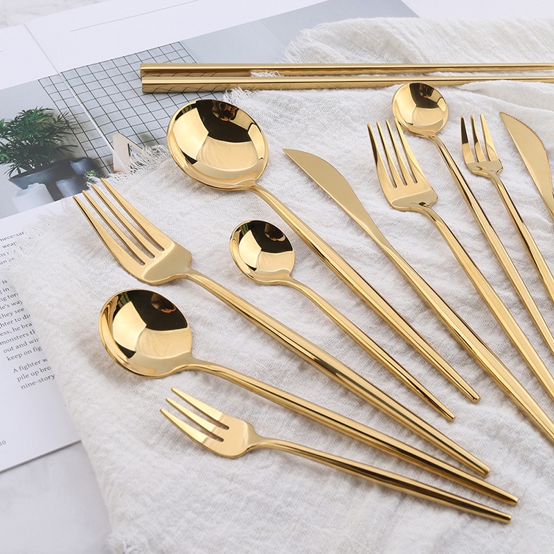 Hot Sale Korean Stainless Steel Cutlery Set Spoon Fork Multi Color Long