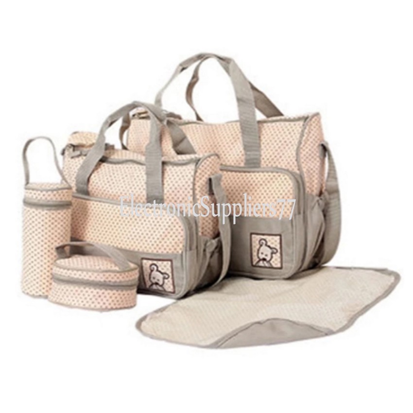Travel Outdoor Diaper Bag Mom's Bags 5 Piece Set (Gray) Shopee