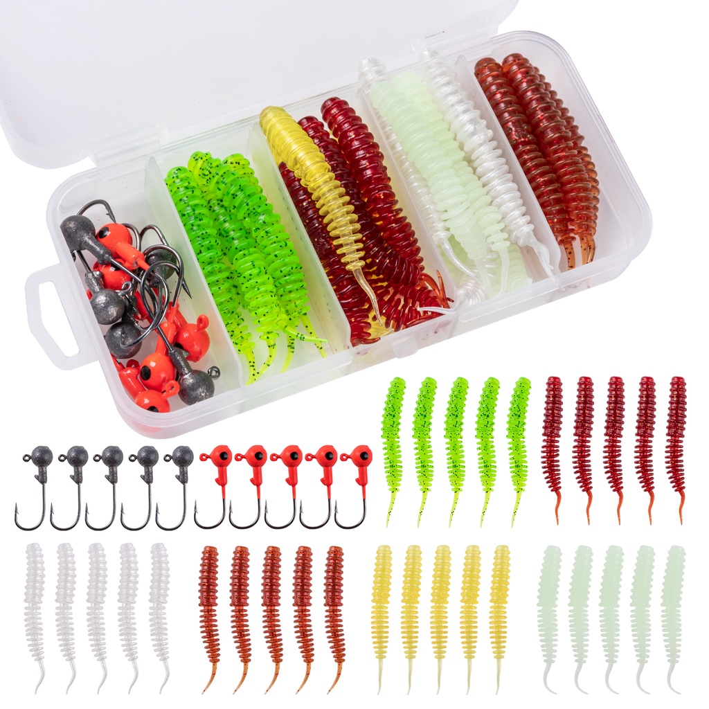 Goture Soft Lure Lead Jig Head Kit 40PCS Soft Plastic Lure with Lead Head Jig Hook Set with Box