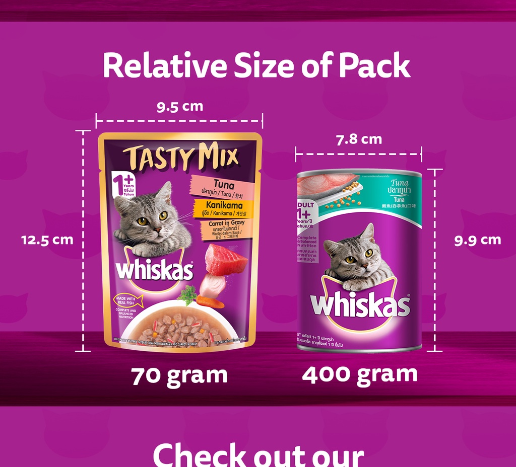 WHISKAS Tasty Mix Cat Food Wet Chicken Tuna Carrot in gravy 70 gr 1 Pouch Shopee Philippines