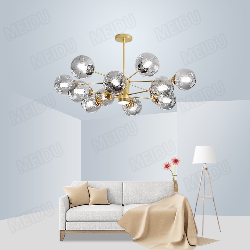 Nordic Chandelier MultiHead Led Ceiling Light Living Room Dining Glass