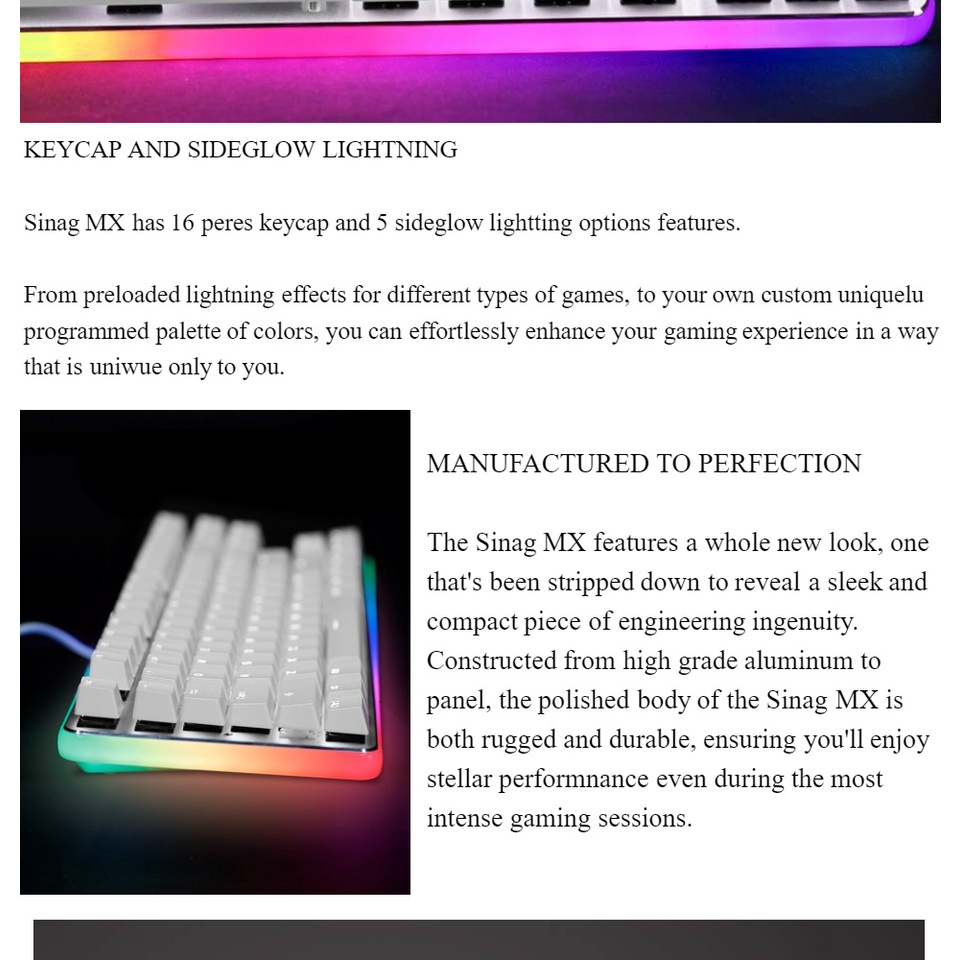 Rakk Sinag 87 Cherry MX Blue Gaming Mechanical Keyboard, Elegant design