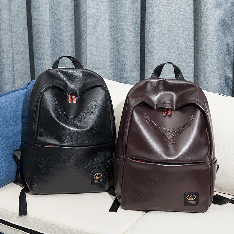 2022 fashion PU leather backpack for men largecapacity backpack middle