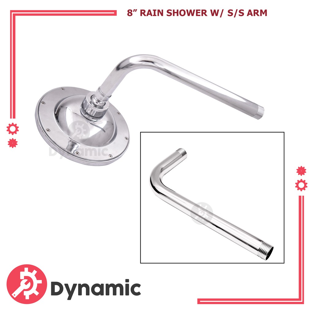 Dynamic ABS 8 inches Rain Shower Head with Stainless Arm Set Round