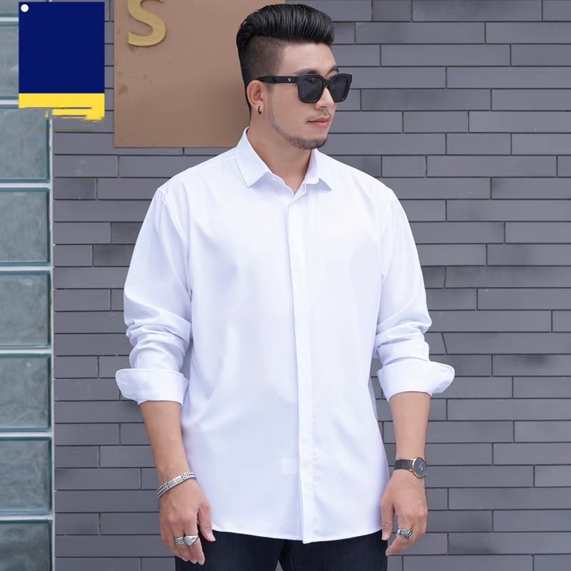 Oversized Long Sleeve Polo For Men White Korean Casual Formal Office