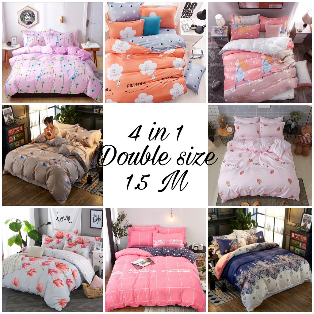 4 in 1 Bed Sheets Sets 79X59 inches Double bed 1.5M Shopee Philippines