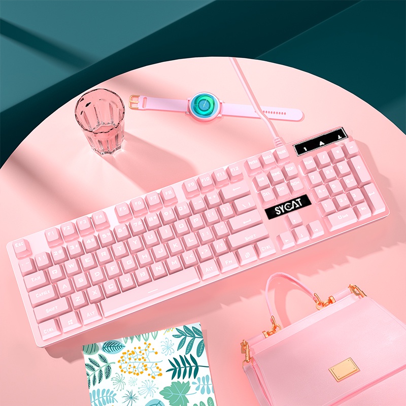 SYCAT S01 Pink Keyboard And Mouse Set RGB LED Backlit Gaming Keyboard