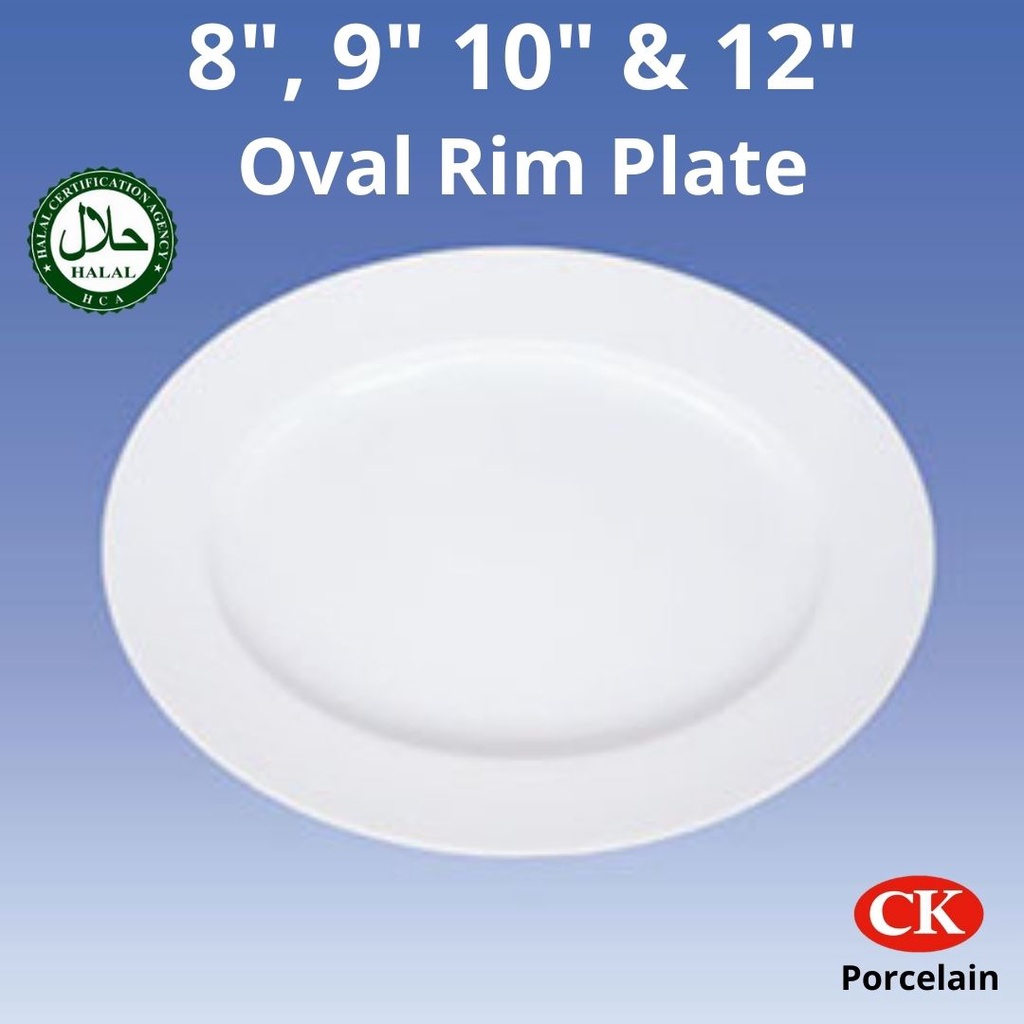CK Porcelain, Rim Oval Plate / 8", 9", 10" & 12" / Ceramic Oval Plate