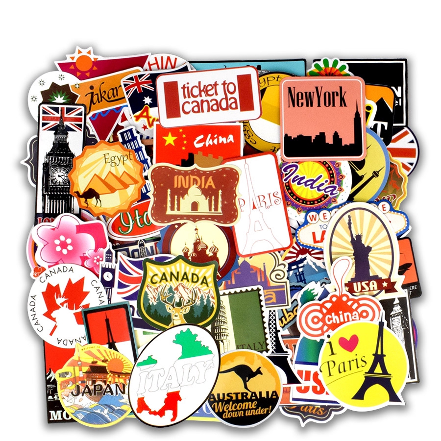 100 PCS Travel Graffiti Stickers Around the World Retro Building Sign