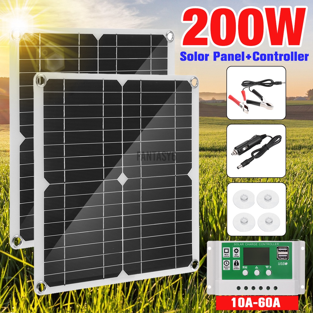 200W 100A/60A/30A Solar Panel Kit Dual Port Flexible Solar Battery