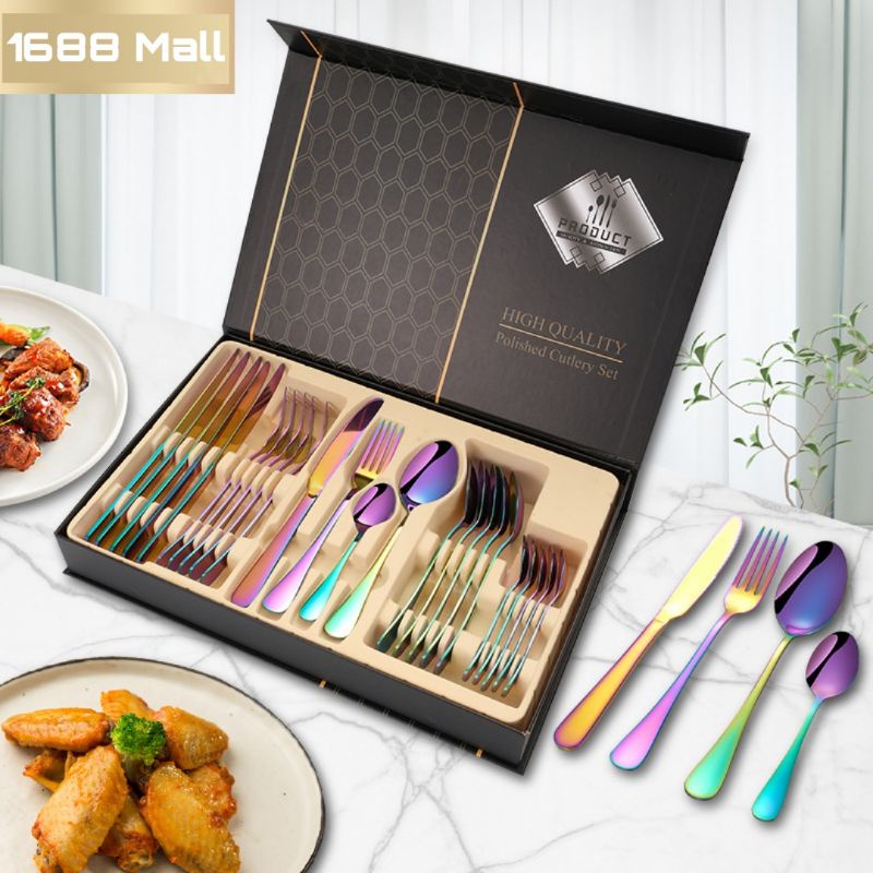 24 Pcs Cutlery Set Gift Box With Stainless Knife, Spoon and Fork cutlery organizer cutlery set