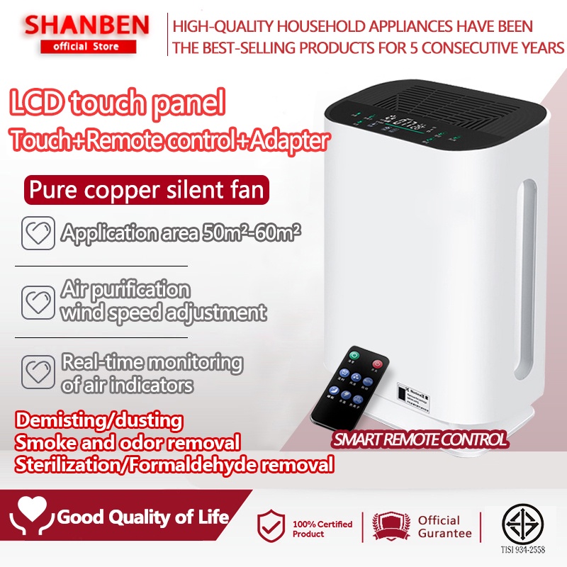 Smart air purifier 5 million negative ions to remove odor/smoke/pollen