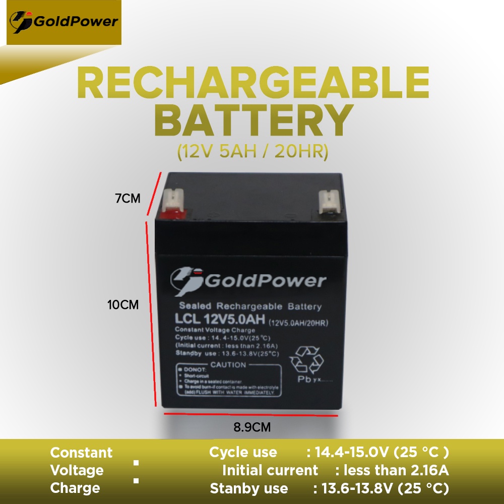GoldPower 12V 5AH / 20HR UPS Sealed Rechargeable Lead Acid Battery 12