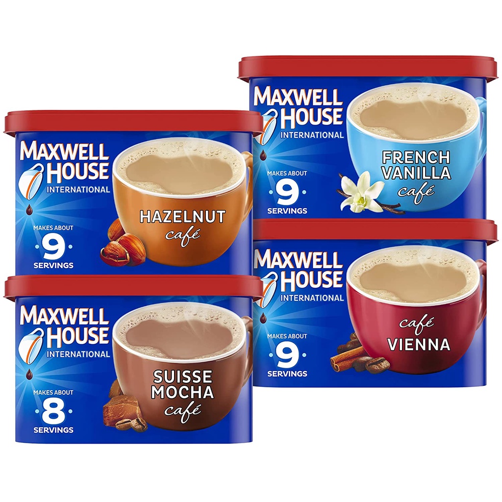 Instant Coffee Maxwell House Cafe Hazelnut, French Vanilla, Cappuccino